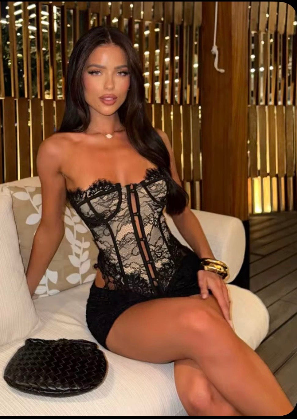 Black Lace Corset Bodysuit | Strapless Bustier Top for Women
